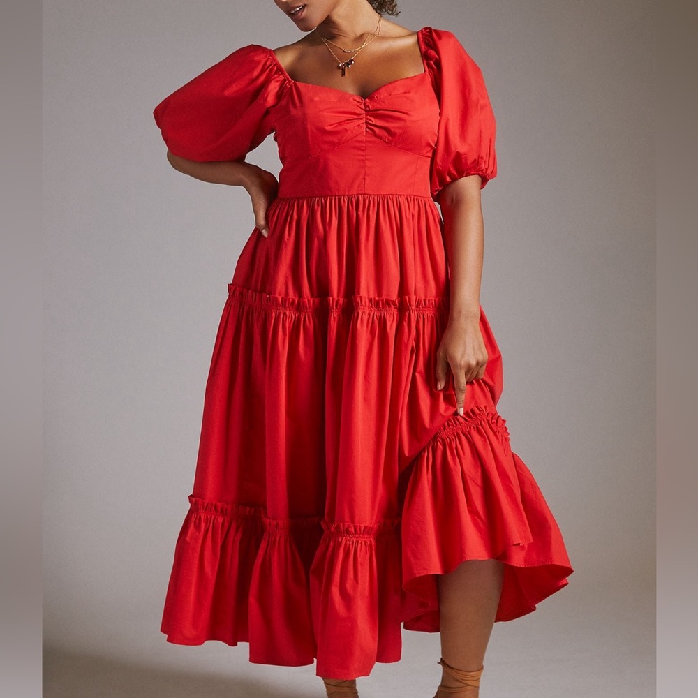 Anthropologie Atsu off-the-shoulder midi poplin dress size 2 red
